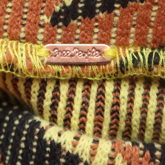 Free People Knit Tiger Stripe Midi Skirt Rusty Brown Yellow Stretch Bodycon XS - Picture 5 of 8